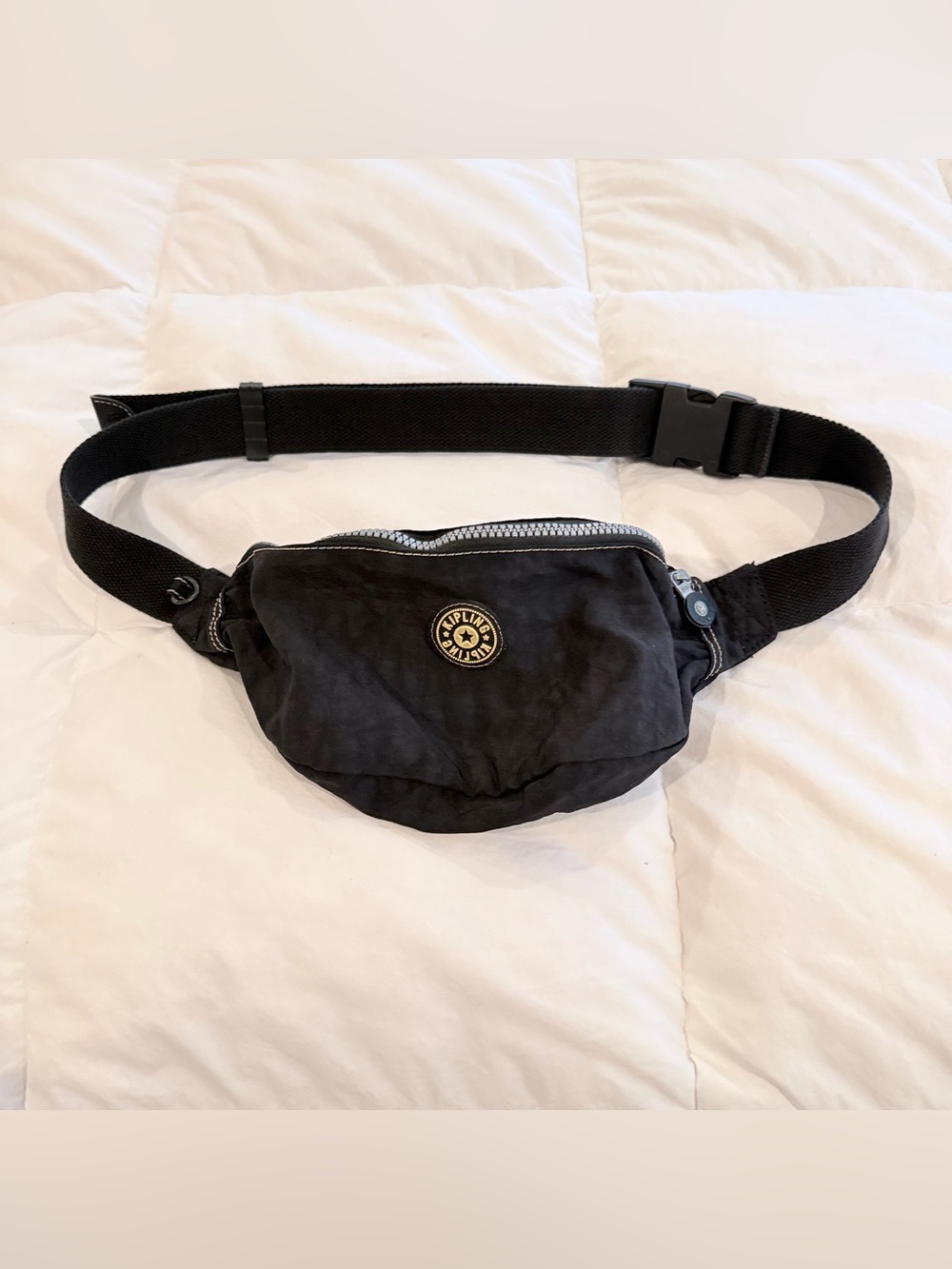 Kipling Black Nylon Belt Bag with Logo Patch Vintage